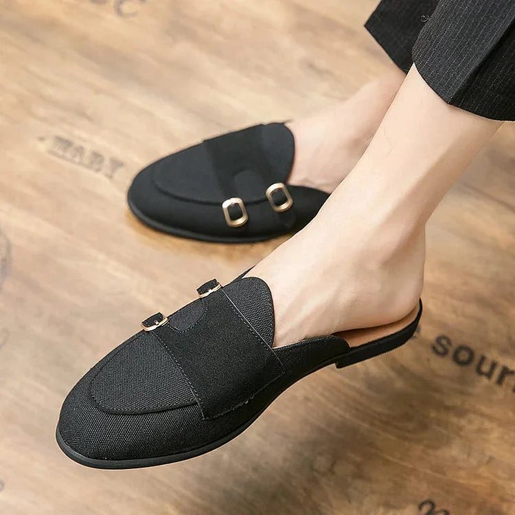 Men Modern Mules With Buckles In a Two-Colour Look