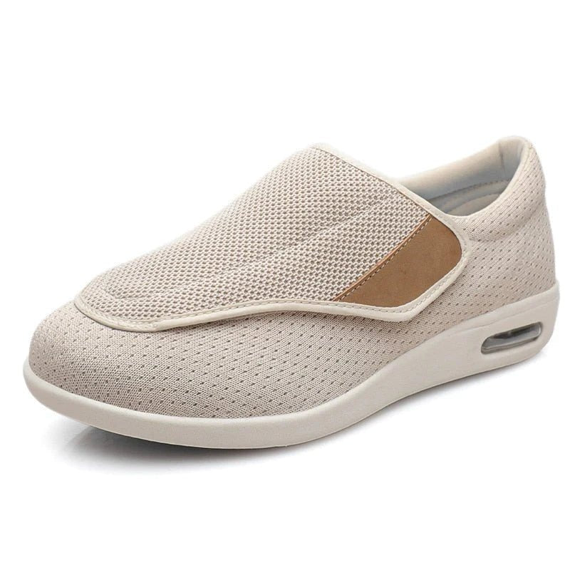 Chloe Stretch No-Tie Wide Orthotic Shoes w/ Adjustable Closure - Beige