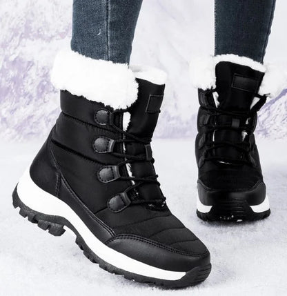 Women Winter Snow Boots - Fuzzy Lace-up Front