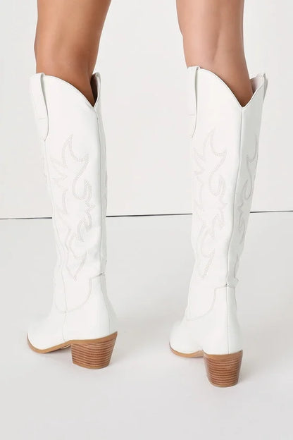 Footwearstorm White Pointed-Toe Knee High Boots