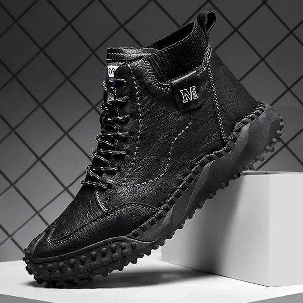 Men Ankle Boots Winter Warm Snow Boots Thick Plush Men Handmade Leather Boots Outdoor Waterproof Work Boots