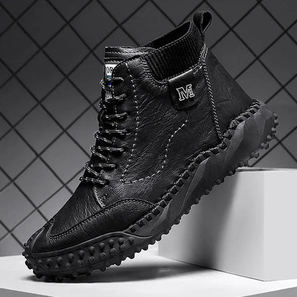 Men Ankle Boots Winter Warm Snow Boots Thick Plush Men Handmade Leather Boots Outdoor Waterproof Work Boots