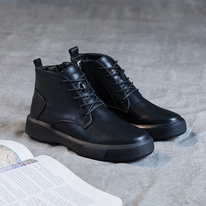 Women Arch Spupport Leather Ankle Boots Warm Femme Short Boots Waterproof Shoes