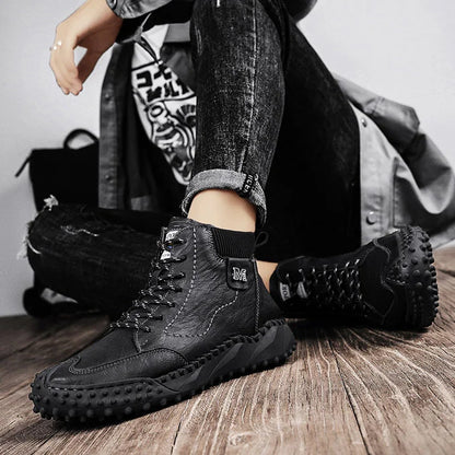 Men Ankle Boots Winter Warm Snow Boots Thick Plush Men Handmade Leather Boots Outdoor Waterproof Work Boots