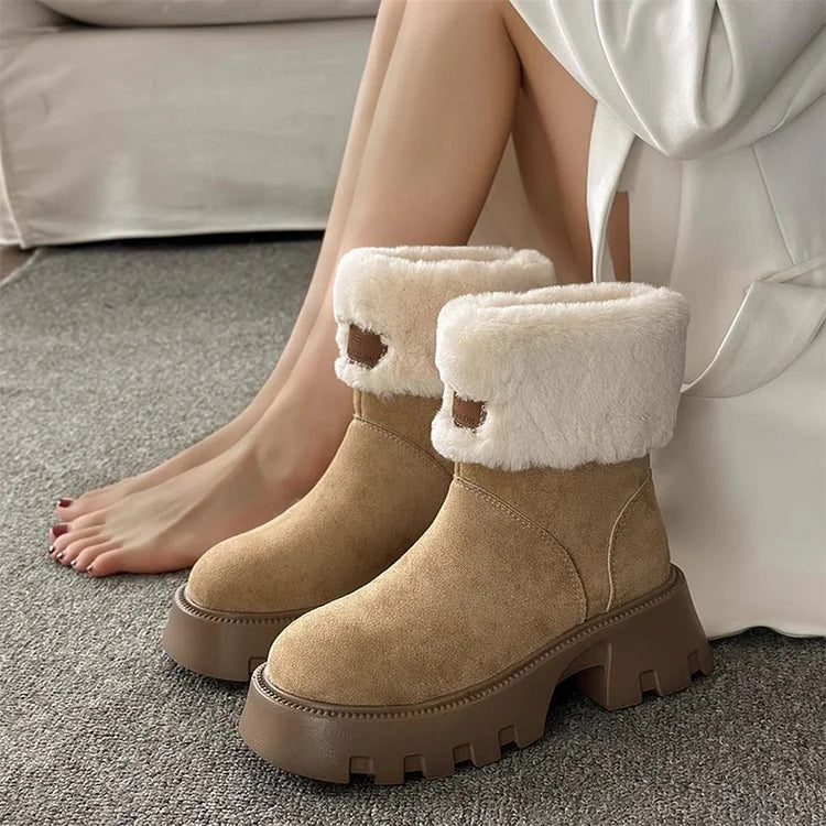 Orthopedic Women Boots Ladies Fleece Retro Thick-Soled Warm Short Boots