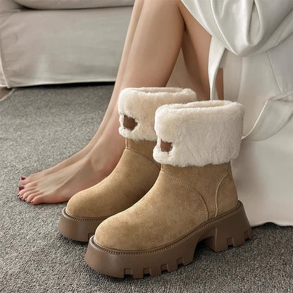 Orthopedic Women Boots Ladies Fleece Retro Thick-Soled Warm Short Boots