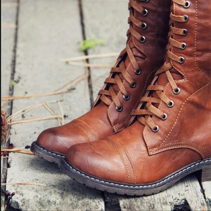 Women's Lace Up Low Heel Rider High Boots