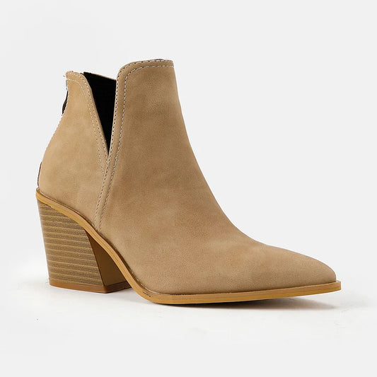 Womens Western Ankle Cowboy Boots Cutout Block Heel Booties