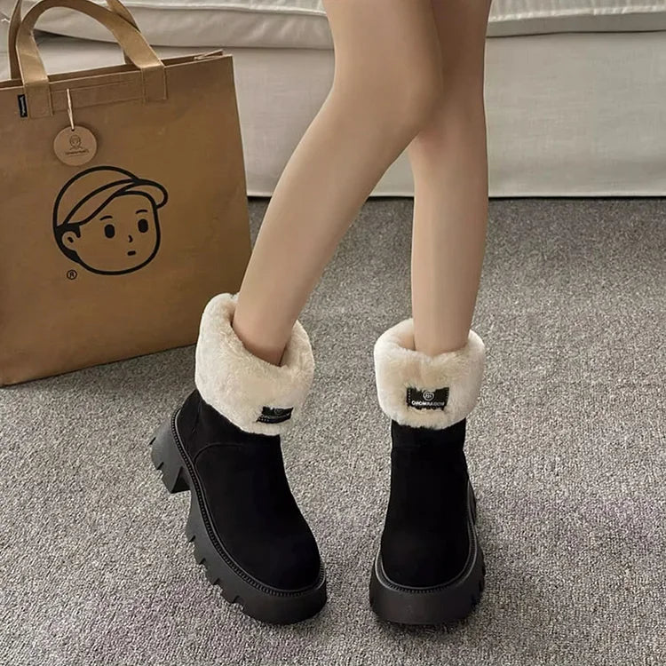 Orthopedic Women Boots Ladies Fleece Retro Thick-Soled Warm Short Boots
