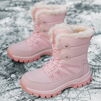 Women Anti-slip Fur Warm Waterproof Snow Boots Mid Calf
