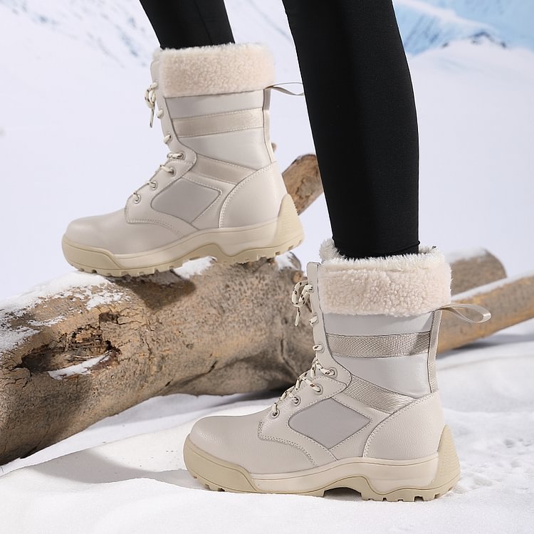 Women Anti-slip Fur Warm Waterproof Snow Boots Mid Calf
