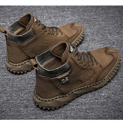 Men Ankle Boots Winter Warm Snow Boots Thick Plush Men Handmade Leather Boots Outdoor Waterproof Work Boots