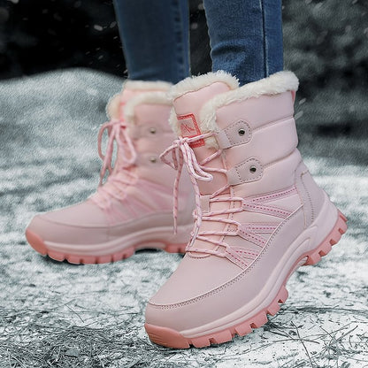 Women Anti-slip Fur Warm Waterproof Snow Boots Mid Calf