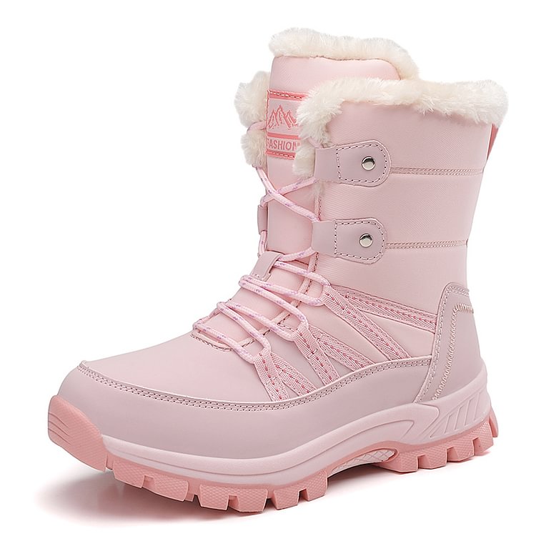 Women Anti-slip Fur Warm Waterproof Snow Boots Mid Calf