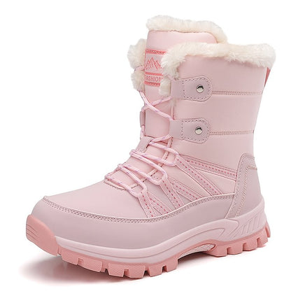 Women Anti-slip Fur Warm Waterproof Snow Boots Mid Calf