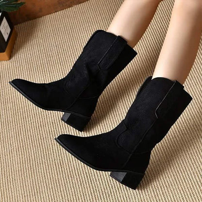 Women's Retro Square Heel Casual Mid Calf Boots