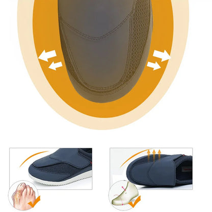 Wide Width Pain Relief Diabetic Shoes, Adjustable Closure Hands-Free