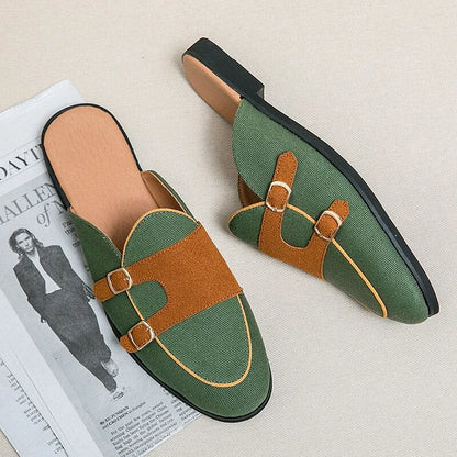 Men Modern Mules With Buckles In a Two-Colour Look
