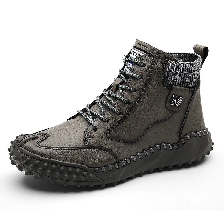 Men Ankle Boots Winter Warm Snow Boots Thick Plush Men Handmade Leather Boots Outdoor Waterproof Work Boots