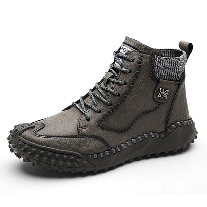 Men Ankle Boots Winter Warm Snow Boots Thick Plush Men Handmade Leather Boots Outdoor Waterproof Work Boots