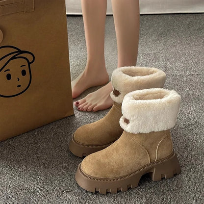Orthopedic Women Boots Ladies Fleece Retro Thick-Soled Warm Short Boots