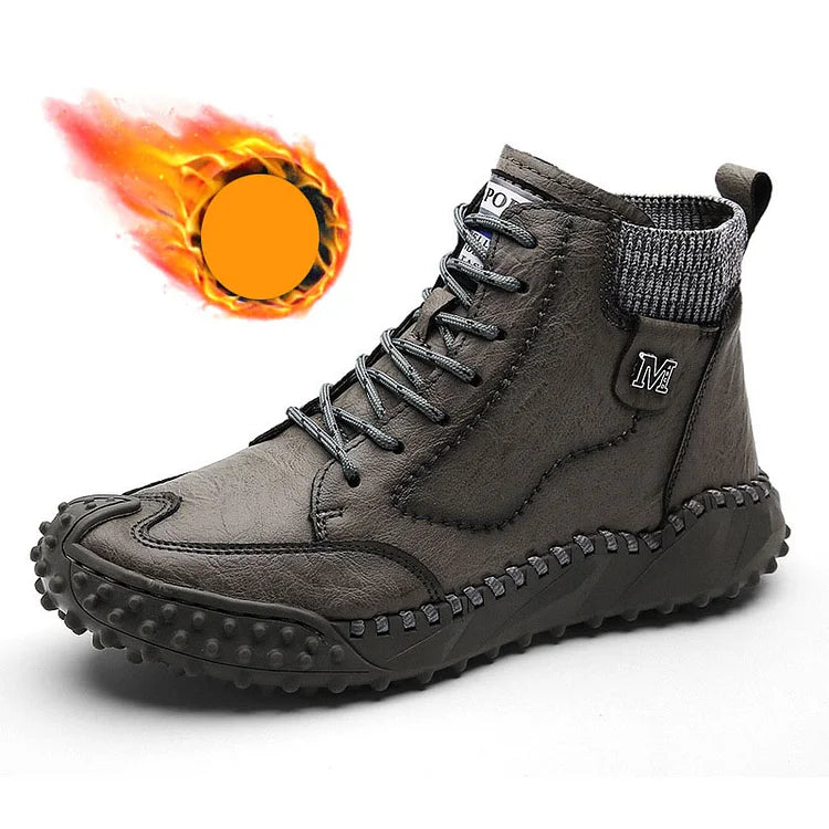 Men Ankle Boots Winter Warm Snow Boots Thick Plush Men Handmade Leather Boots Outdoor Waterproof Work Boots