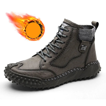 Men Ankle Boots Winter Warm Snow Boots Thick Plush Men Handmade Leather Boots Outdoor Waterproof Work Boots