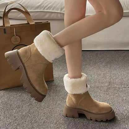 Orthopedic Women Boots Ladies Fleece Retro Thick-Soled Warm Short Boots