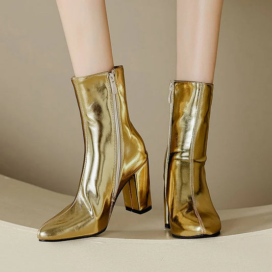 Women's Gold Metallic Ankle Boots