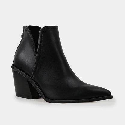 Womens Western Ankle Cowboy Boots Cutout Block Heel Booties
