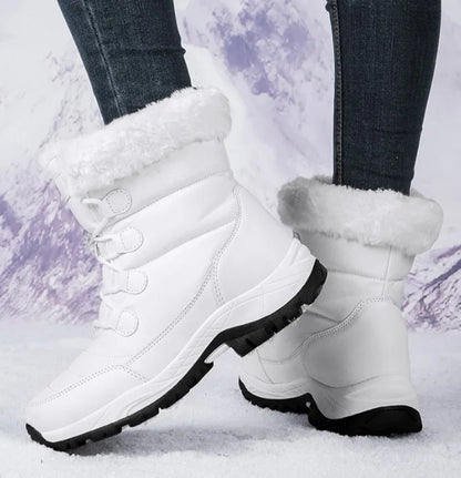 Women Winter Snow Boots - Fuzzy Lace-up Front