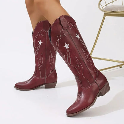 Cowboy Boots With Star Embroidery