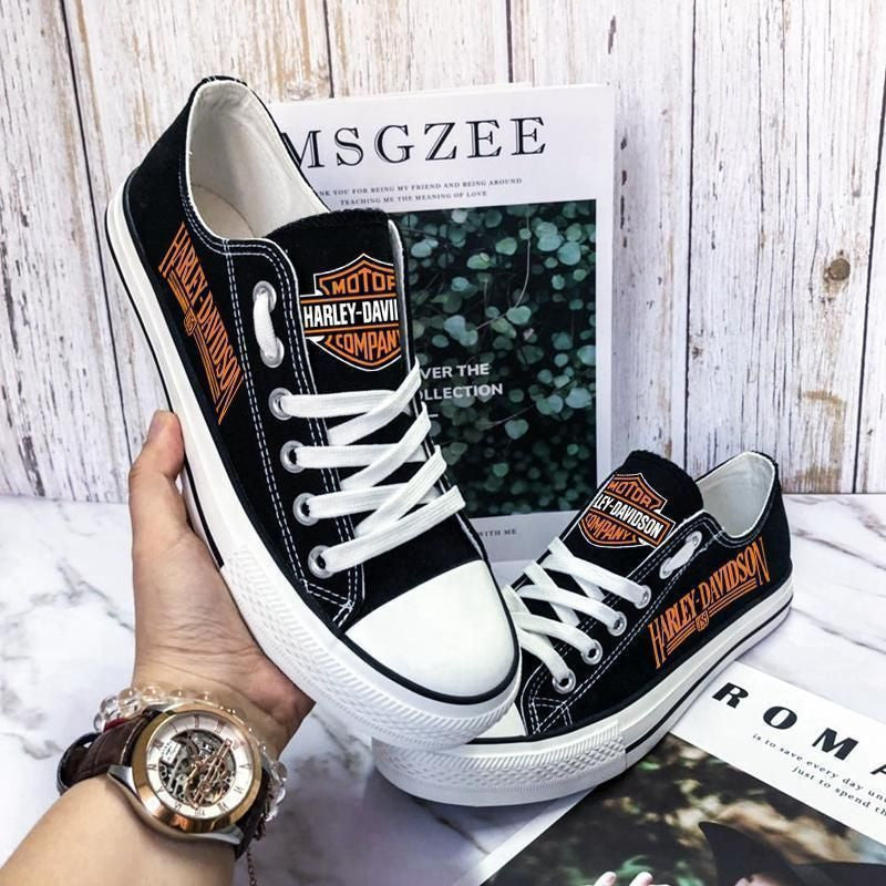 Footwearstorm Harley Davidson Low Top Canvas Sneakers Shoes For Men And Women 7