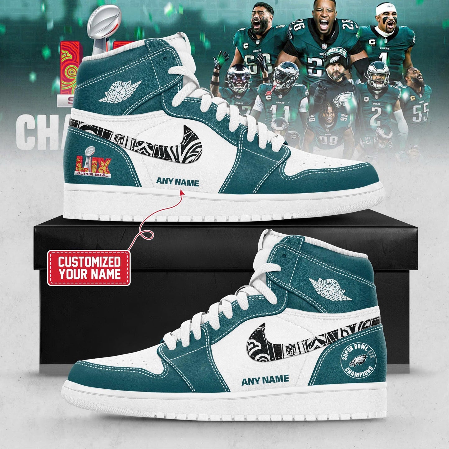 Footwearstorm Philadelphia Eagles AJ1 High Sneakers Shoes For Men And Women 2