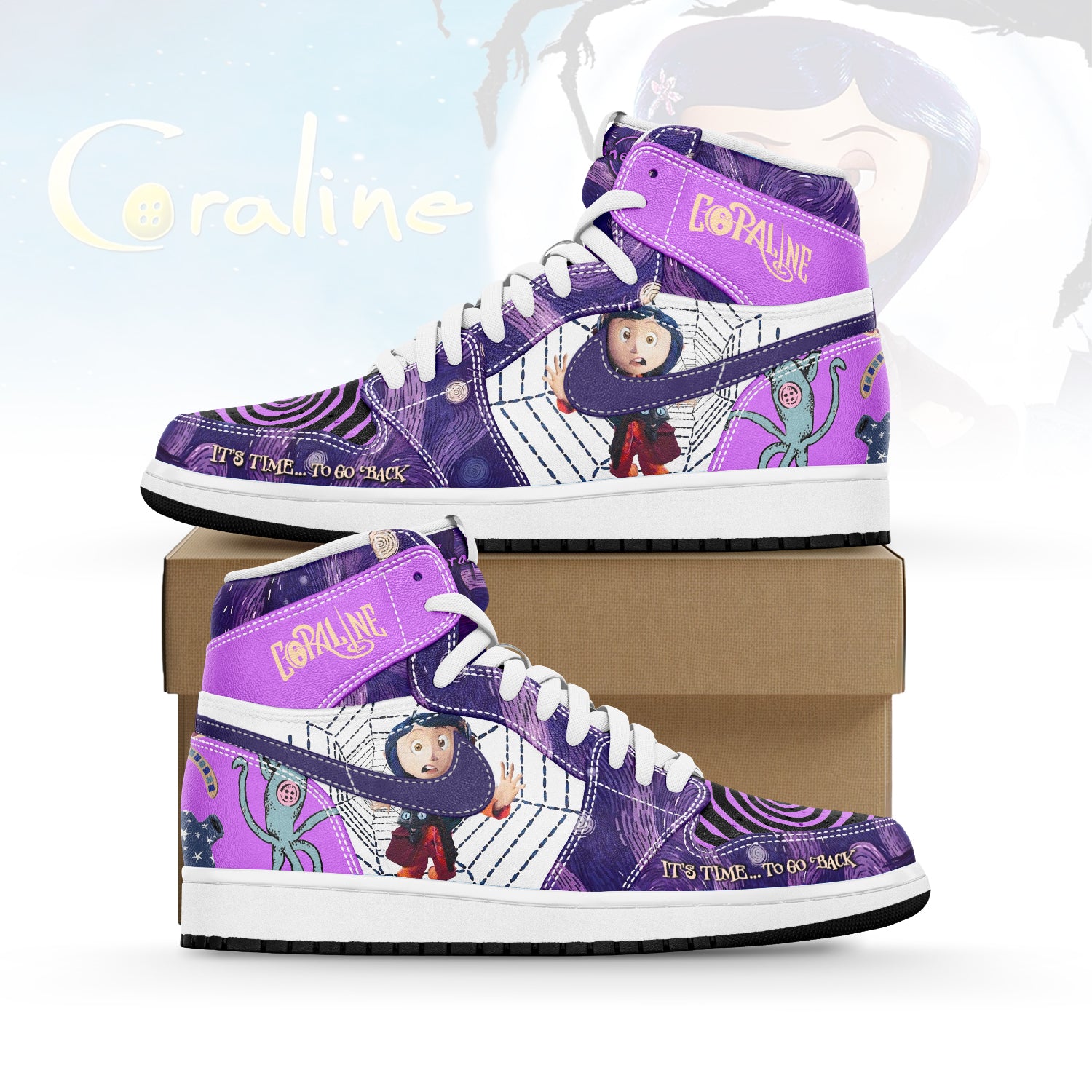 FootgearlockerÂ Coraline x Halloween AJ1 High Sneakers Shoes For Men And Women 1