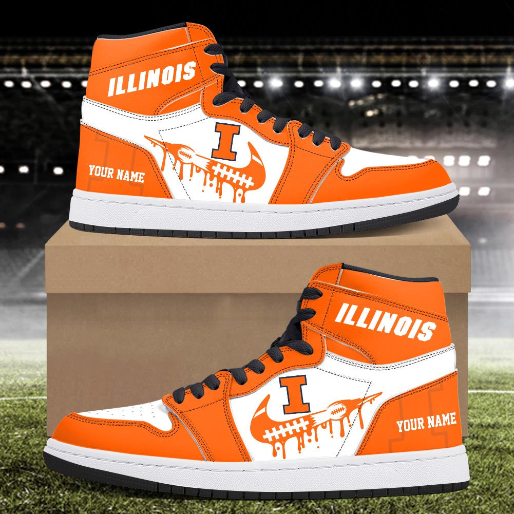 Footwearstorm Illinois Fighting Illini AJ1 High Sneakers Shoes For Men And Women 3009264