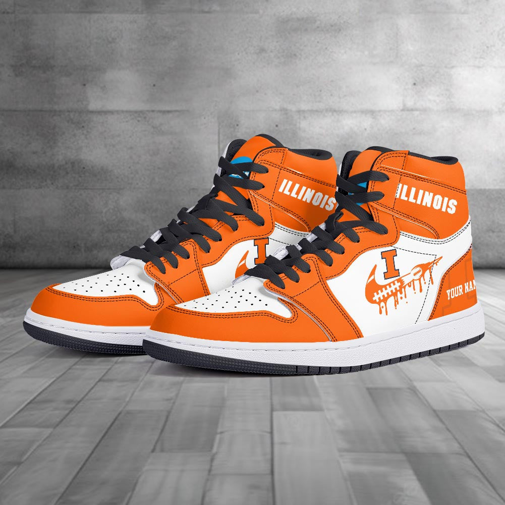 Footwearstorm Illinois Fighting Illini AJ1 High Sneakers Shoes For Men And Women 3009264