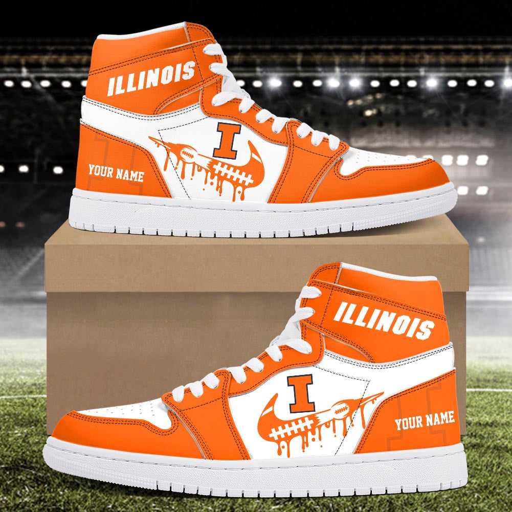 Footwearstorm Illinois Fighting Illini AJ1 High Sneakers Shoes For Men And Women 3009264