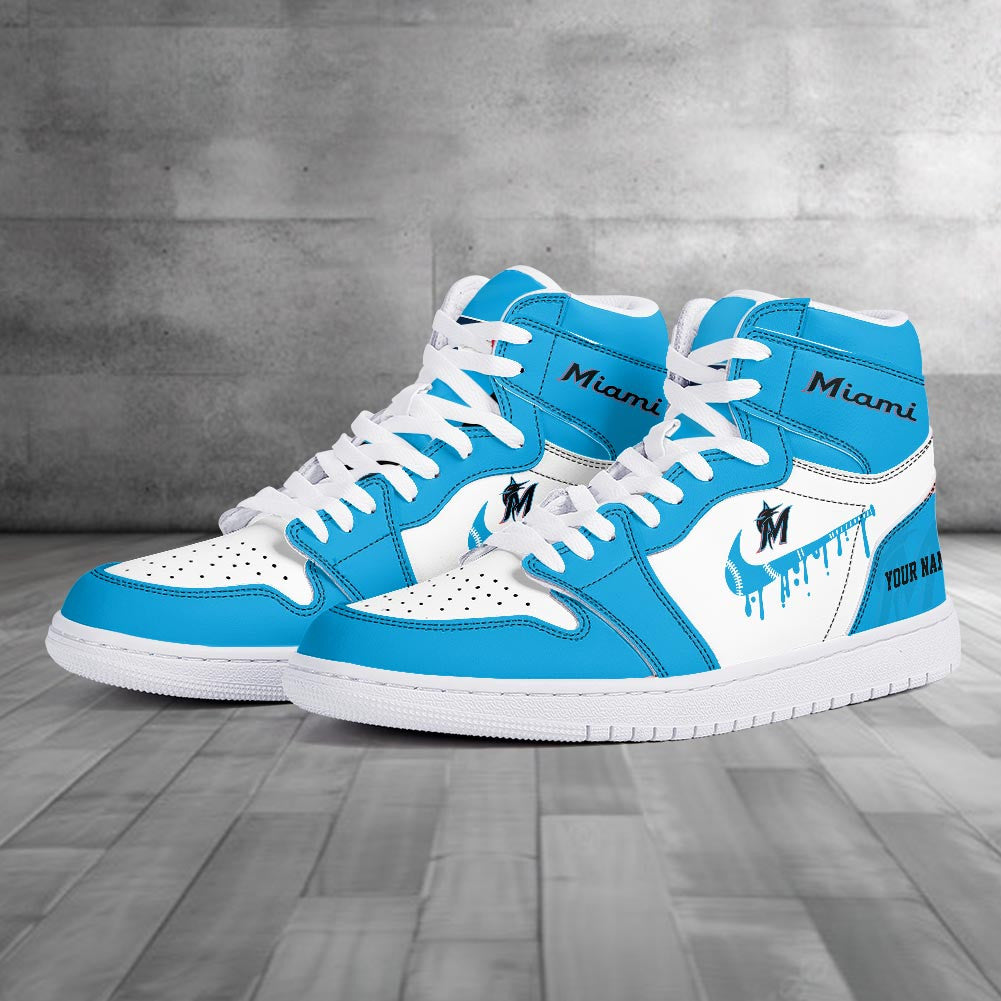 Footwearstorm Miami Marlins AJ1 High Sneakers Shoes For Men And Women 300947