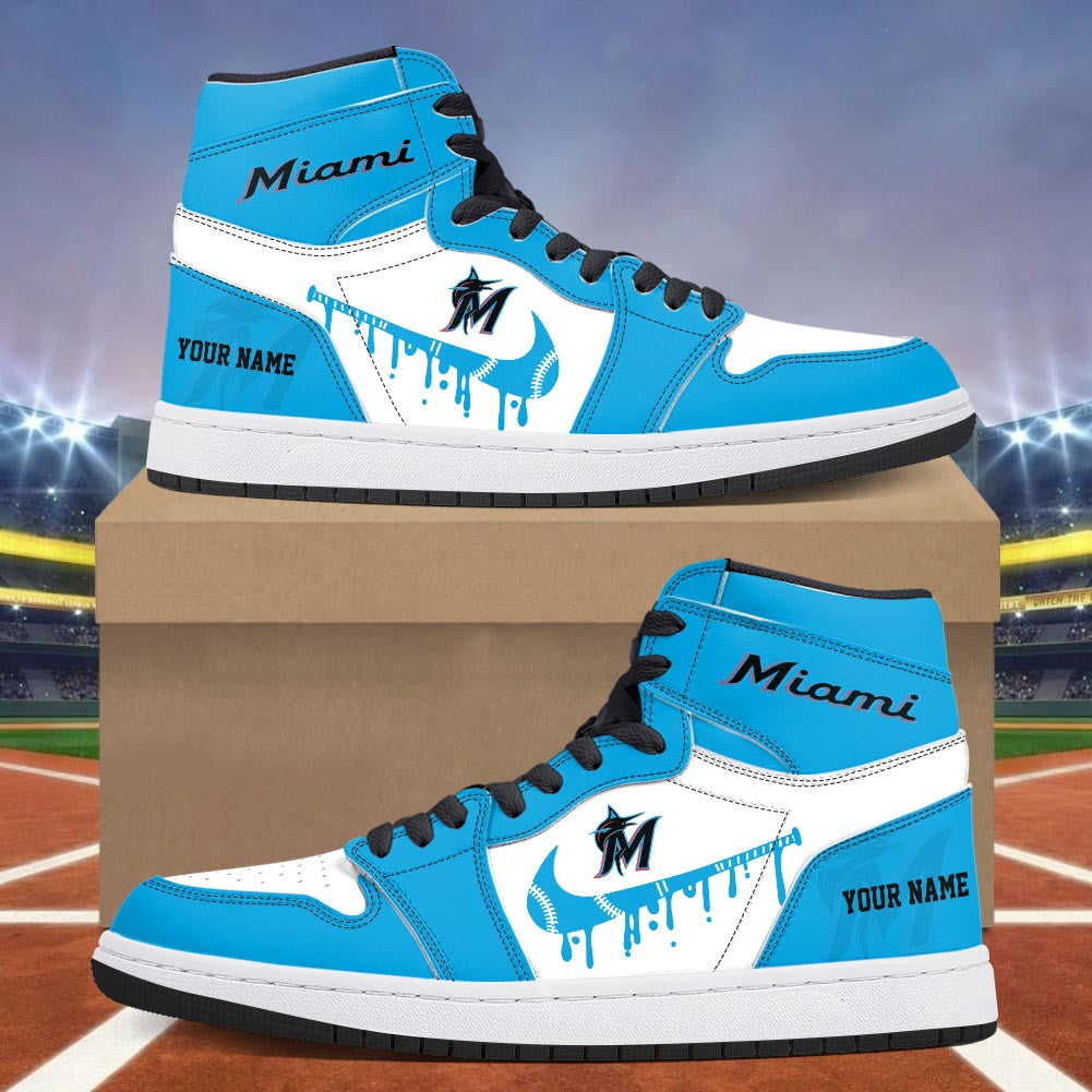 Footwearstorm Miami Marlins AJ1 High Sneakers Shoes For Men And Women 300947