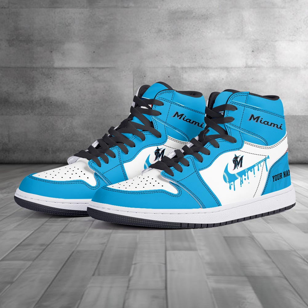 Footwearstorm Miami Marlins AJ1 High Sneakers Shoes For Men And Women 300947