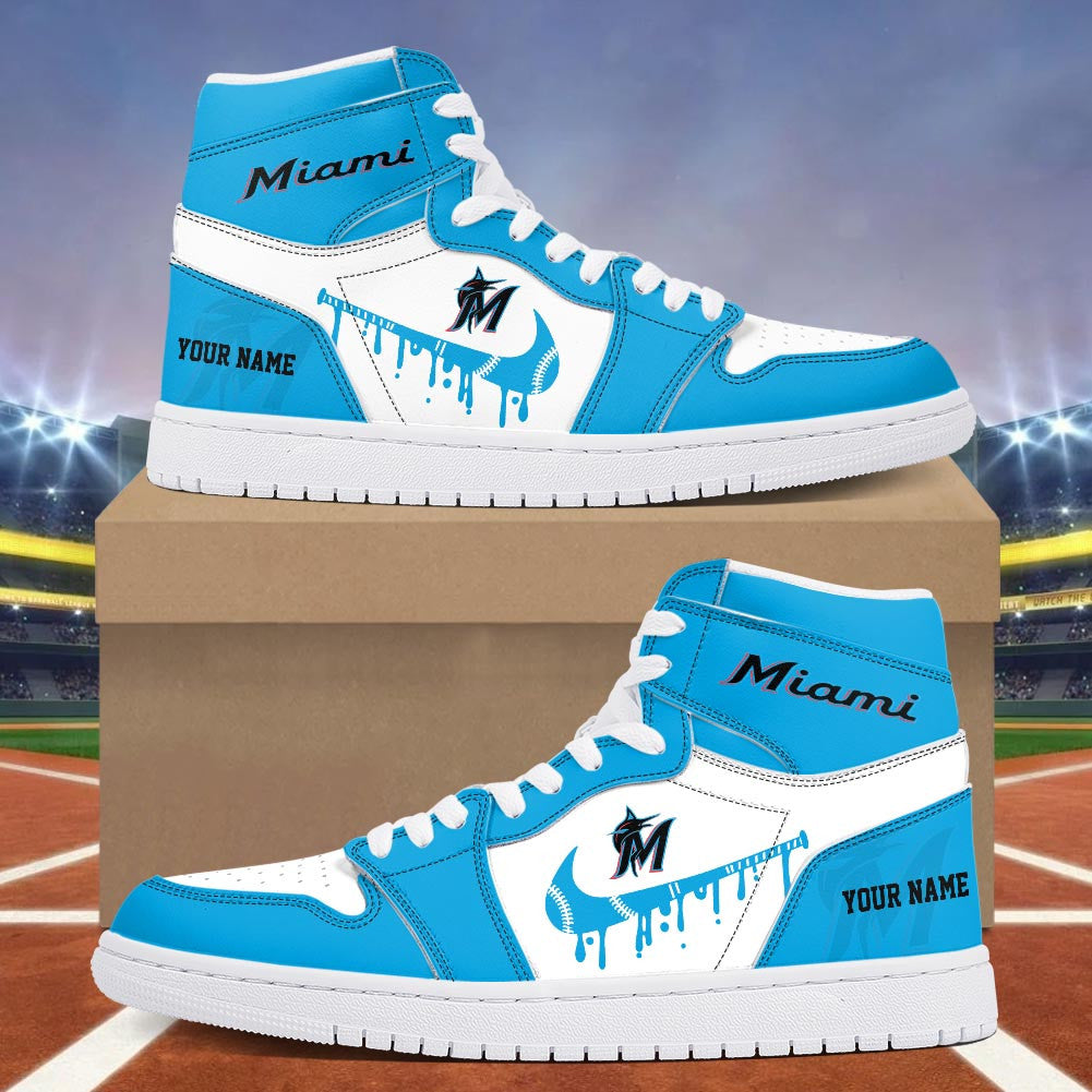 Footwearstorm Miami Marlins AJ1 High Sneakers Shoes For Men And Women 300947
