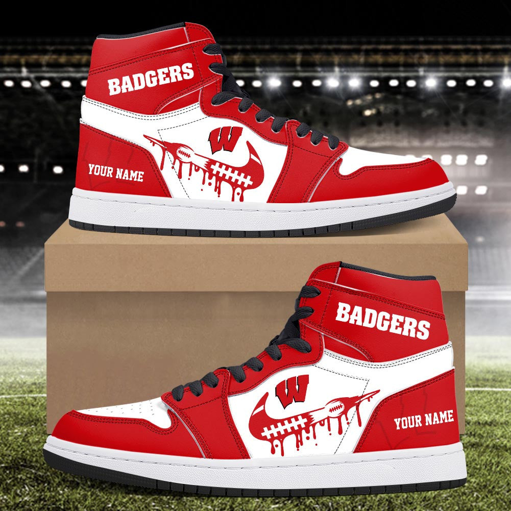 Footwearstorm Wisconsin Badgers AJ1 High Sneakers Shoes For Men And Women 3009237