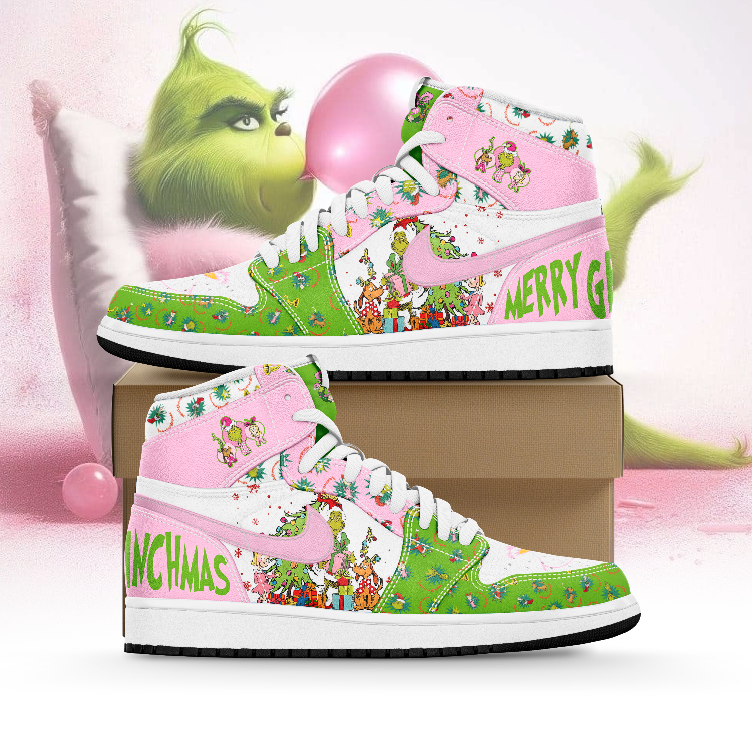 Footwearstorm The Grinch x Christmas AJ1 High Sneakers Shoes For Men And Women 2