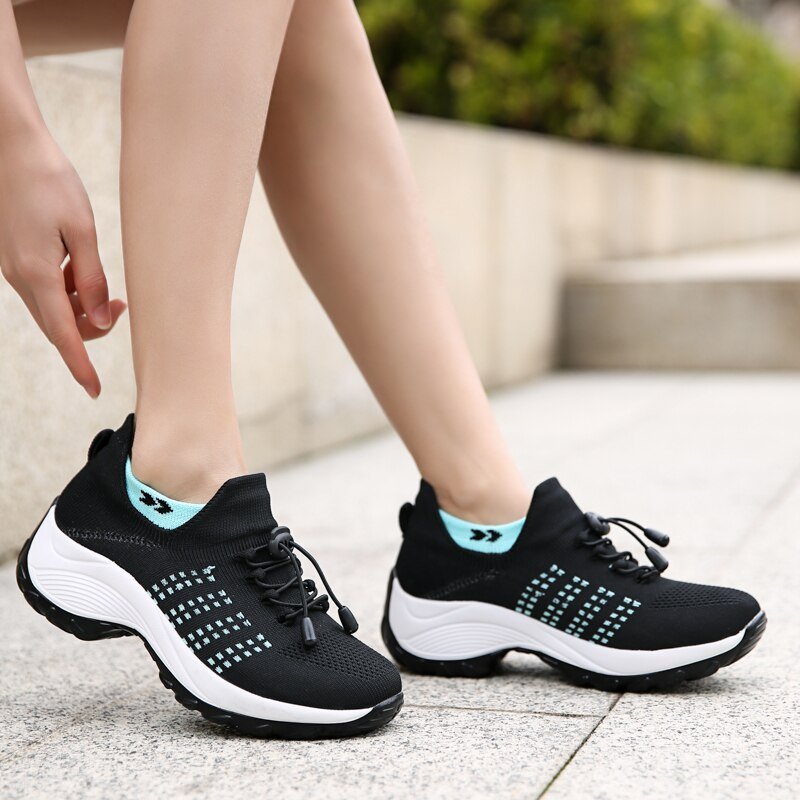 Stretch Cushion Orthotic Shoes - Black Sky Blue