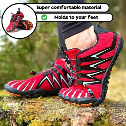 WildStride Pro: All-Terrain Grip Barefoot Hike Footwear - Red